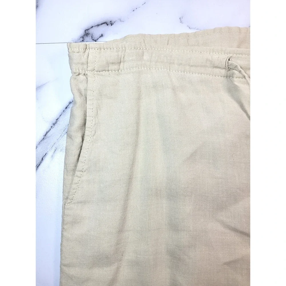 Banana Republic Womens Tan Linen Cargo Ankle Pants Drawstring Cuffs 10 Coastal